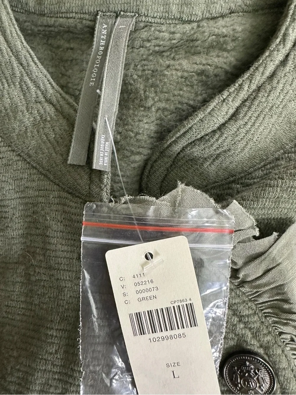 Anthropologie Curved Ruffle Military Cardigan Top Jacket Army Green Large NWT - Picture 12 of 16